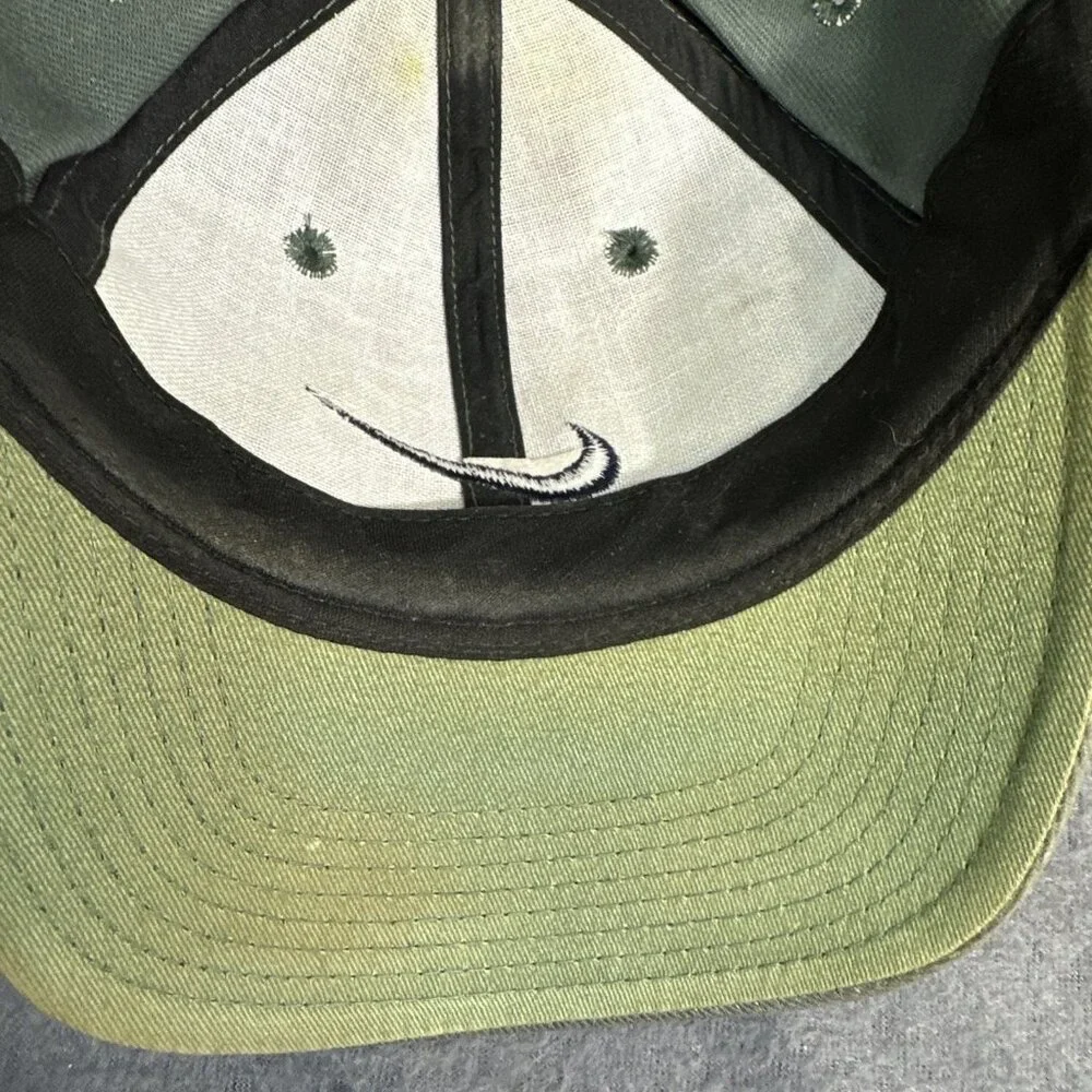 Vintage Nike Snapback Hat Olive Green Black Swoosh 90s Taiwan Adjustable Cap HTF